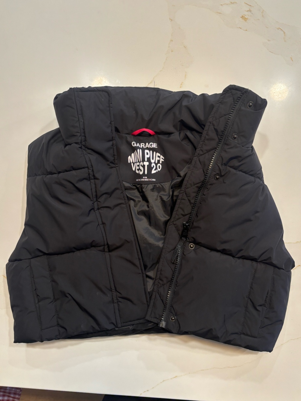 Garage Black Puffer Vest with Pink Loop Detail